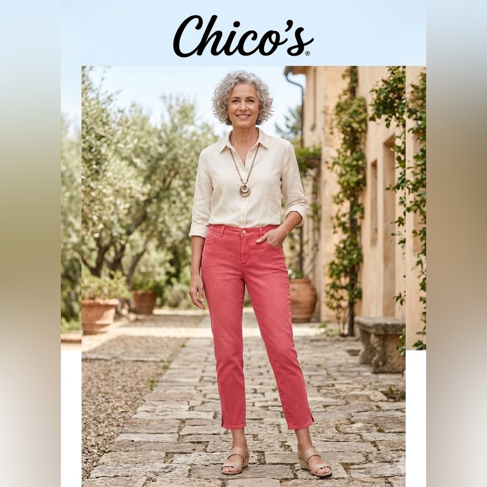 Chico's Straight-Leg Crop Jeans in Coral Pink